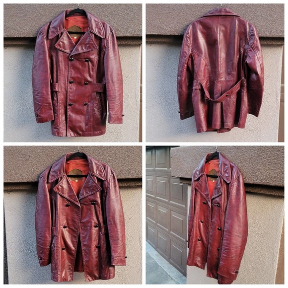 Vtg Double-breasted Women's Leather Trench Coat